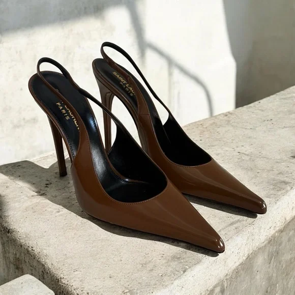 Authentic Saint Laurent Vendome Brown Patent Leather Slingback Heels! COA! - Picture 2 of 16